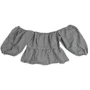 Sim and Sam Crop Top S Black and White Off Shoulder Peasant Blouse Puff Sleeve